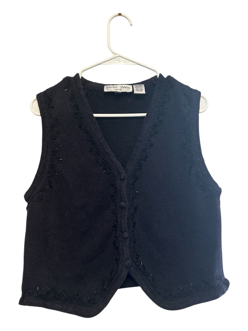 Vintage 90’s Baxter & Wells Black Knit Sequin Beaded Button-Front Vest SP